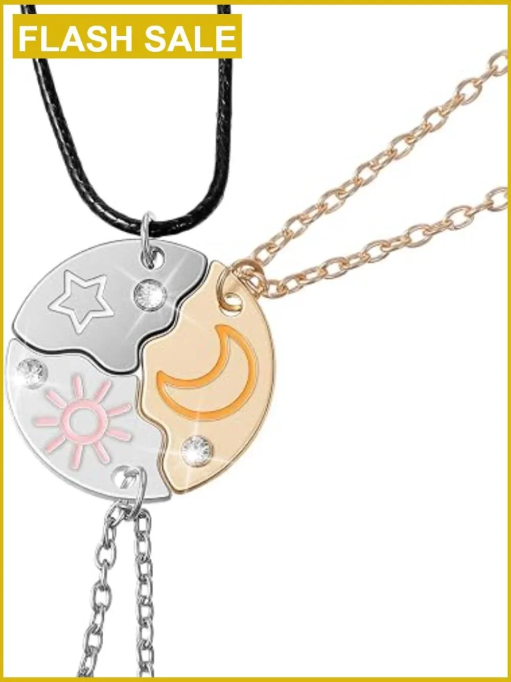 Sun Moon Star Friendship Puzzle Necklace Set for 3